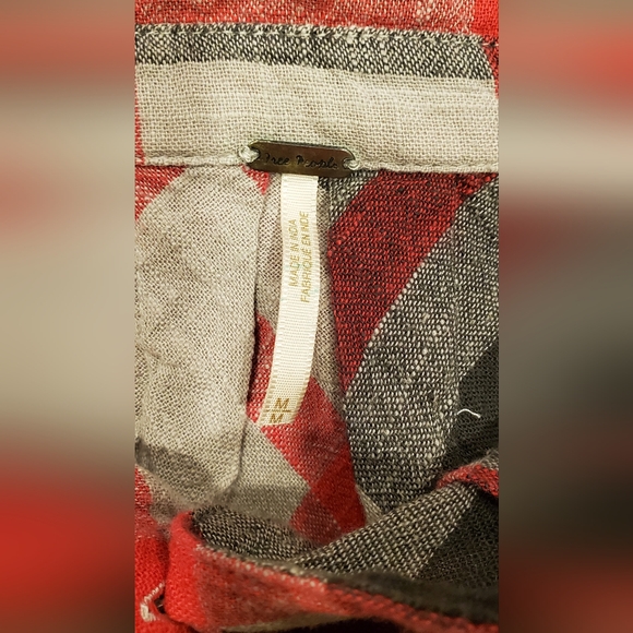 Free People Women's Red Gray  plaid, Tunic/Blouse, Long Sleeve Size M. - Picture 8 of 9